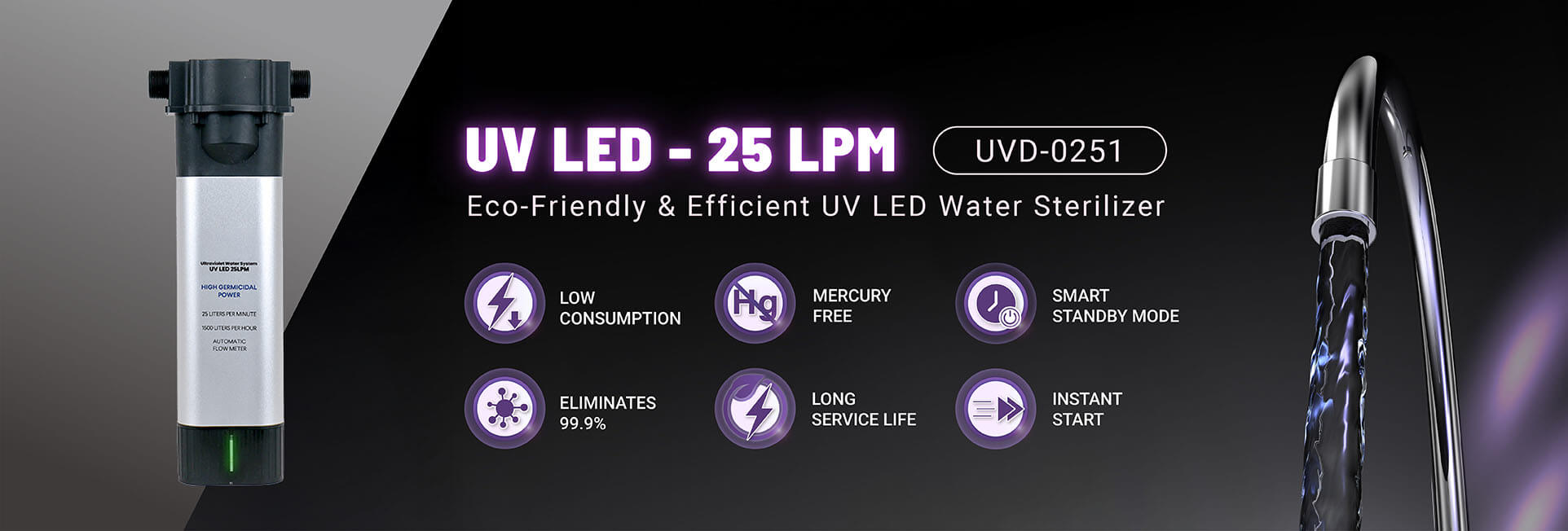 Puricom 25LPM LED Water Ultraviolet Disinfection System
